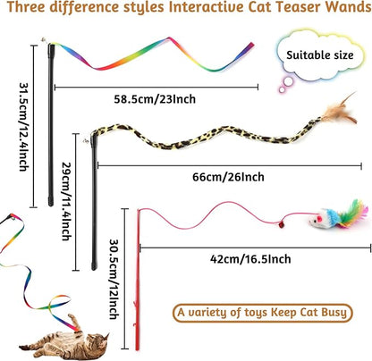 Kitten Toys Cat Toys Assortments, 26 Packs Cat Toys Variety Pack for Kitty, Cat Wand Toy, Cat Feather Toys, Cat Balls with Bells, Cat Mouse Toy, Catnip Toys for Indoor Cats - PAWPICO