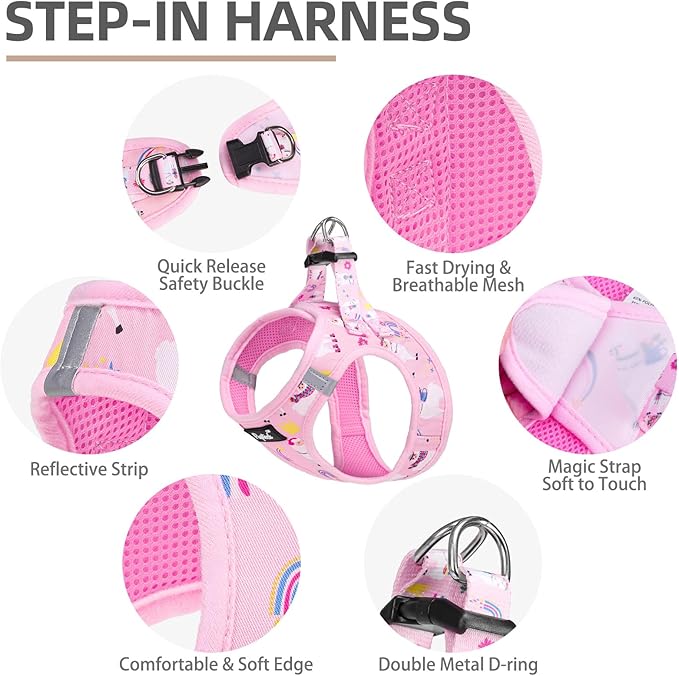 PUPTECK Adjustable Dog Harness Collar and Leash Set, Step in No Pull Pet Harness for Small Medium Dogs Puppy Cats Outdoor Walking, Soft Mesh Padded Reflective Vest Harnesses, Light Pink Alpaca, L PUPTECK