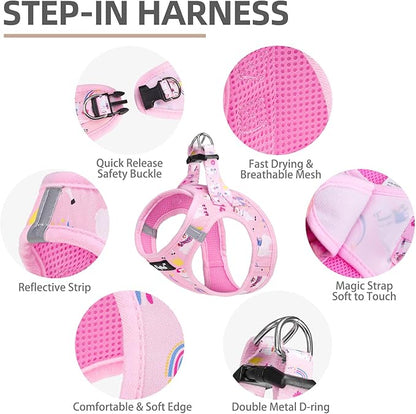 PUPTECK Adjustable Dog Harness Collar and Leash Set, Step in No Pull Pet Harness for Small Medium Dogs Puppy Cats Outdoor Walking, Soft Mesh Padded Reflective Vest Harnesses, Light Pink Alpaca, L PUPTECK