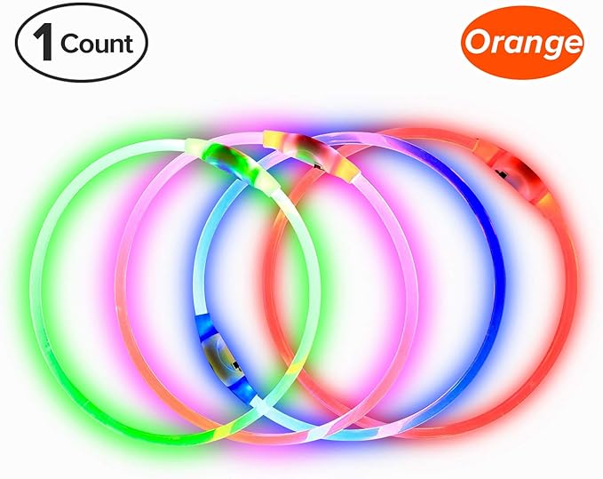 BSEEN LED Dog Collar, USB Rechargeable, Glowing pet Dog Collar for Night Safety, Fashion Light up Collar for Small Medium Large Dogs（Orange） BSEEN
