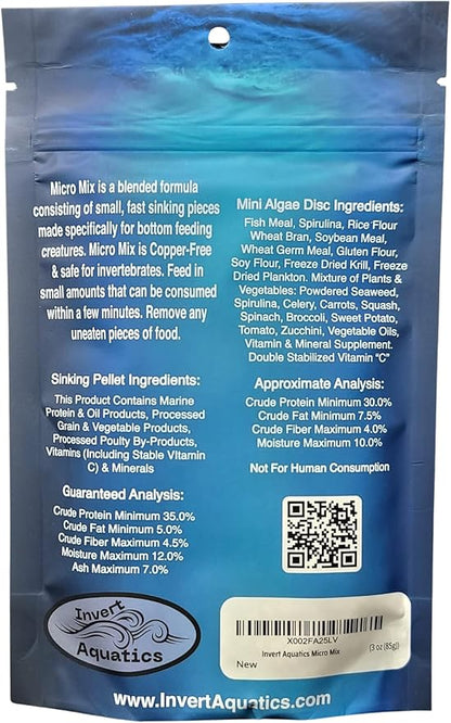 Micro Mix - Sinking Blended Diet for Snails, Shrimp & Bottom Feeding Fish (3 oz (85g)) InvertAquatics