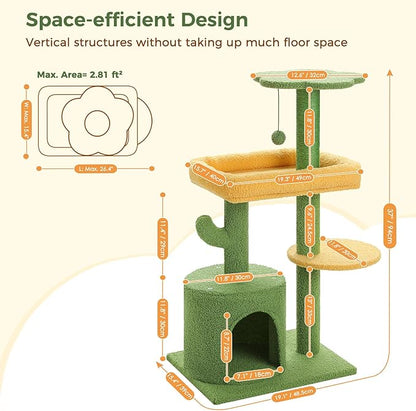 Made4Pets Cat Tree, 36.5 Inches Cat Tower for Indoor Cats, Multi-Level Cactus Cat Tree with Scratching Posts, Private Cat Condo, Plush Perch for Small Cat Kittens - PAWPICO