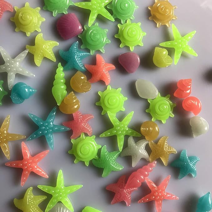 Oubest Glow in The Dark Pebbles/Glow Stones/Glowing Rocks Blue Decor for Garden/Fish Tank/Aquarium/Walkway/Driveway/Plant Pots/Bonsai (100, Starfish) Outbest