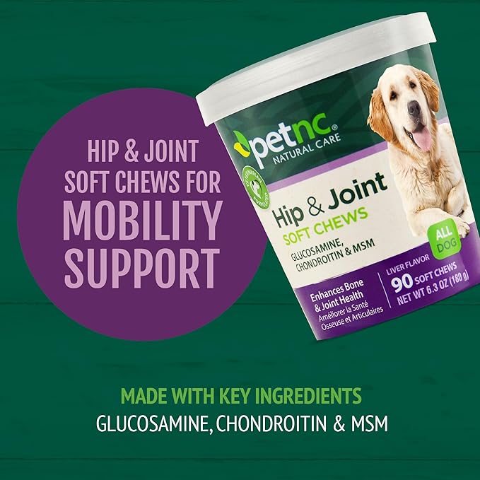 Petnc Natural Care Hip & Joint Health Supplement for Dogs (90 Chews), Glucosamine Chondroitin MSM Dog Chews with Hyaluronic Acid, Liver Flavored Bone & Joint Support Supplement, For All Breeds VisitthePetnc