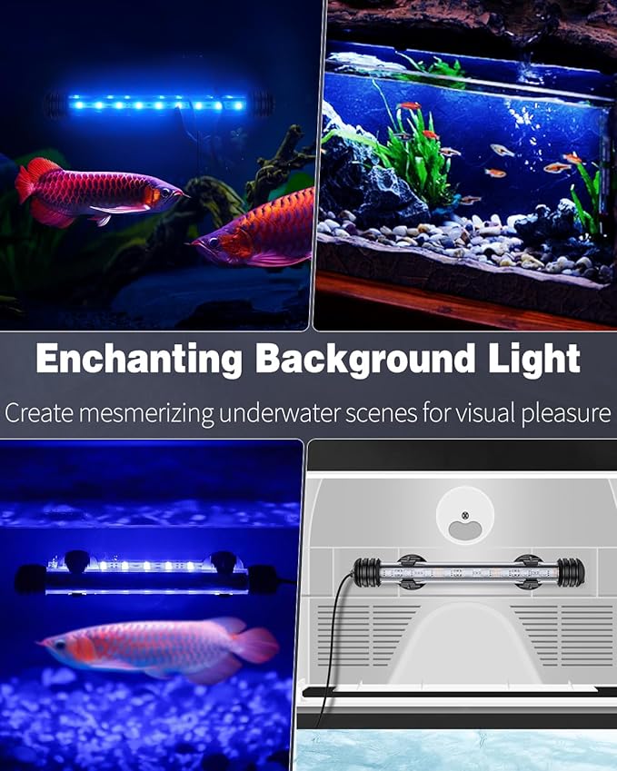 Pawfly 1.8 W Aquarium LED Light 7.5 Inch Underwater Fish Tank Light with Timer Fish Tank Background Light with 4 Lighting Modes Submersible Tube Light with Strong Remote Control (Battery Not Included) Pawfly