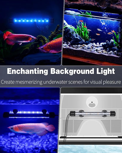 Pawfly 1.8 W Aquarium LED Light 7.5 Inch Underwater Fish Tank Light with Timer Fish Tank Background Light with 4 Lighting Modes Submersible Tube Light with Strong Remote Control (Battery Not Included) Pawfly