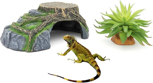 Reptile Hides Hideout Habitat, Reptile Caves for Bearded Dragons, Leopard Geckos, Lizards, Turtles, Snakes, Frogs (Medium-A) PAWPICO