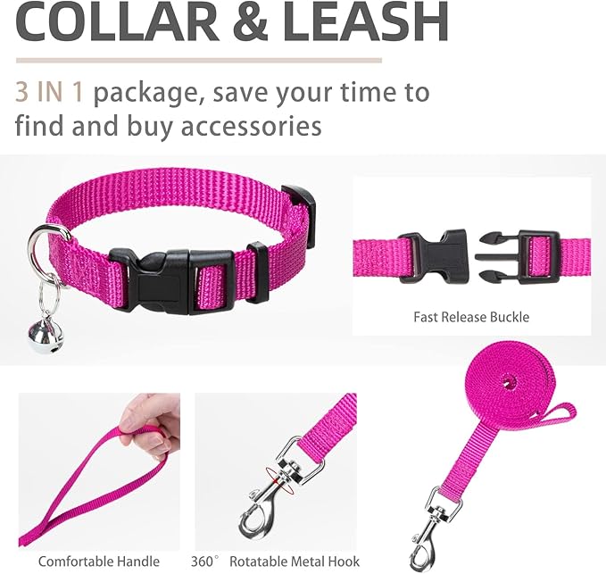 PUPTECK Adjustable Dog Harness Collar and Leash Set Step in No Pull Pet Harness for Small Medium Dogs Puppy and Cats Outdoor Walking Running, Soft Mesh Padded Reflective Vest Harnesses, Solid Pink XXS PUPTECK