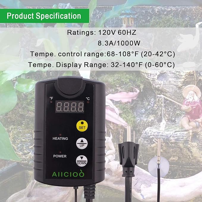 Aiicioo Under Tank Heater Thermostat - Reptile Heating Pad with Temperature Control Reptile Heat Mat for Combo Set for Hermit Crab Lizard Terrarium 8W AIICIOO
