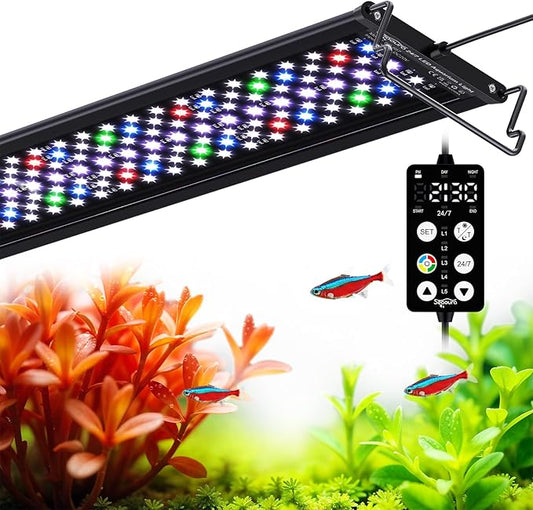 Aquarium Light for Fish Tank, 24/7 Custom Timer, Power-Off Memory, 7-Row LED 24-30in SEAOURA Full Spectrum Fish Tank Lights, 8 Colors, 20 Brightness, Day&Night Cycle, Adjustable Mount for Freshwater SEAOURA