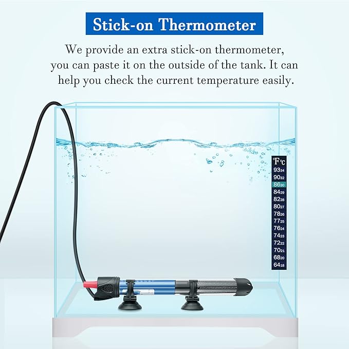 Hitop 25W/50W/100W/300W Adjustable Aquarium Heater, Submersible Glass Water Heater for 5 – 70 Gallon Fish Tank (50W) FEDOUR