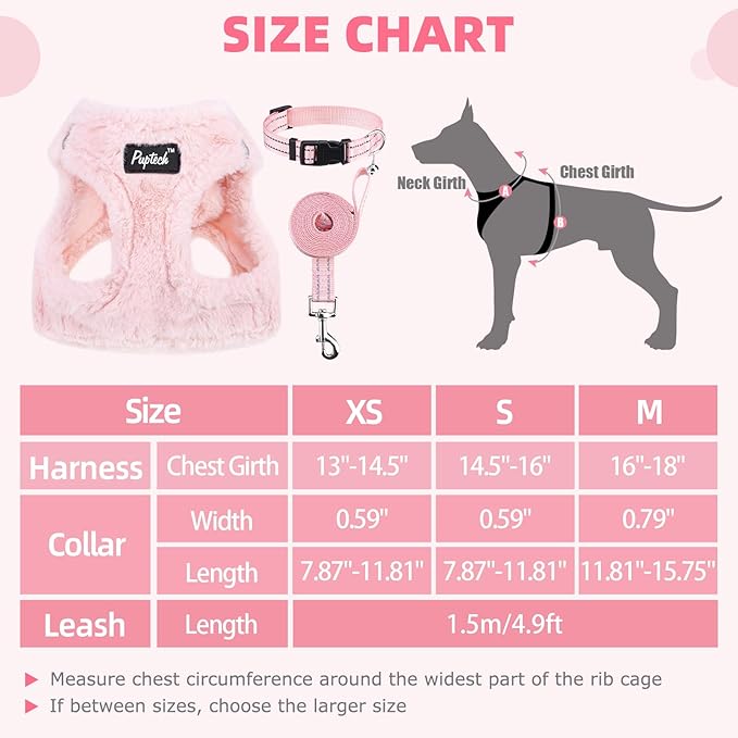 PUPTECK Adjustable Dog Harness Collar and Leash Set Step in No Pull Pet Harness for Small Medium Dogs Puppy and Cats Outdoor Walking Running, Soft Mesh Padded Reflective Vest Harnesses, Plush Pink S PUPTECK
