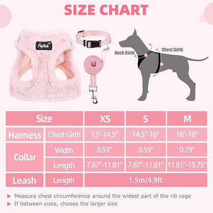 PUPTECK Adjustable Dog Harness Collar and Leash Set Step in No Pull Pet Harness for Small Medium Dogs Puppy and Cats Outdoor Walking Running, Soft Mesh Padded Reflective Vest Harnesses, Plush Pink S PUPTECK
