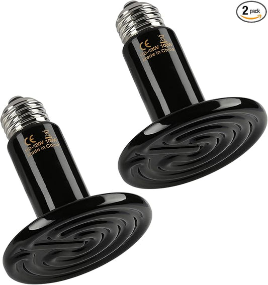 Simple Deluxe 100W Ceramic Heat Emitter 2 Pack Reptile Heat Lamp No Light Emitting Heat Bulbs for Amphibian Terrarium, Bearded Dragon Lizard Snake Turtle, Brooder Coop Incubating Chicken SimpleDeluxe