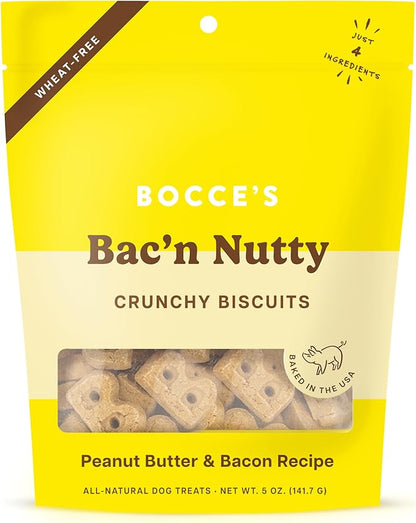 Bocce's Bakery Oven Baked Bac'N Nutty Treats for Dogs, Everyday Wheat-Free Dog Treats, Made with Real Ingredients, Baked in The USA, All-Natural PB & Bacon Biscuits, 5 oz - PAWPICO