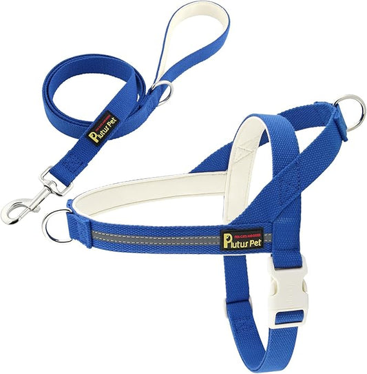 Plutus Pet Cotton Dog Harness and Leash Set, Reflective and Soft Padded, Quick Fit Vest Harness, for Small, Medium and Large Dogs, Royal Blue, L PLUTUSPET
