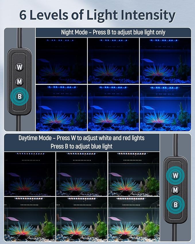 Pawfly 11W Aquarium LED Light for 12 to 18 Inch Fish Tanks Extendable Fish Tank Light with Full Spectrum Brilliant White Blue Red Lights with Daytime & Night Modes and Adjustable Brightness Pawfly
