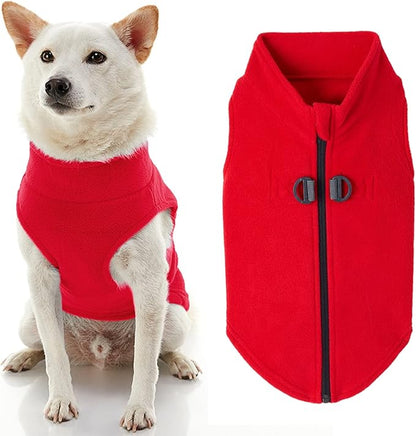 Gooby Zip Up Fleece Dog Sweater - Red, X-Small - Warm Pullover Fleece Step-in Dog Jacket with Dual D Ring Leash - Winter Small Dog Sweater - Dog Clothes for Small Dogs Boy and Medium Dogs - PAWPICO