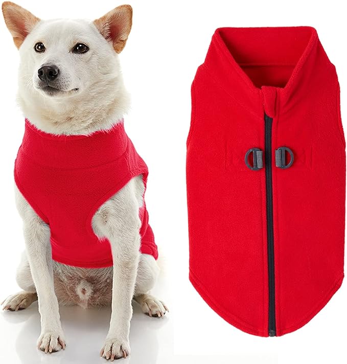 Gooby Zip Up Fleece Dog Sweater - Red, Small - Warm Pullover Fleece Step-in Dog Jacket with Dual D Ring Leash - Winter Small Dog Sweater - Dog Clothes for Small Dogs Boy and Medium Dogs - PAWPICO
