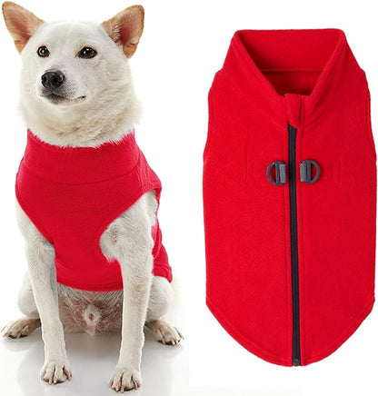 Gooby Zip Up Fleece Dog Sweater - Red, Small - Warm Pullover Fleece Step-in Dog Jacket with Dual D Ring Leash - Winter Small Dog Sweater - Dog Clothes for Small Dogs Boy and Medium Dogs - PAWPICO