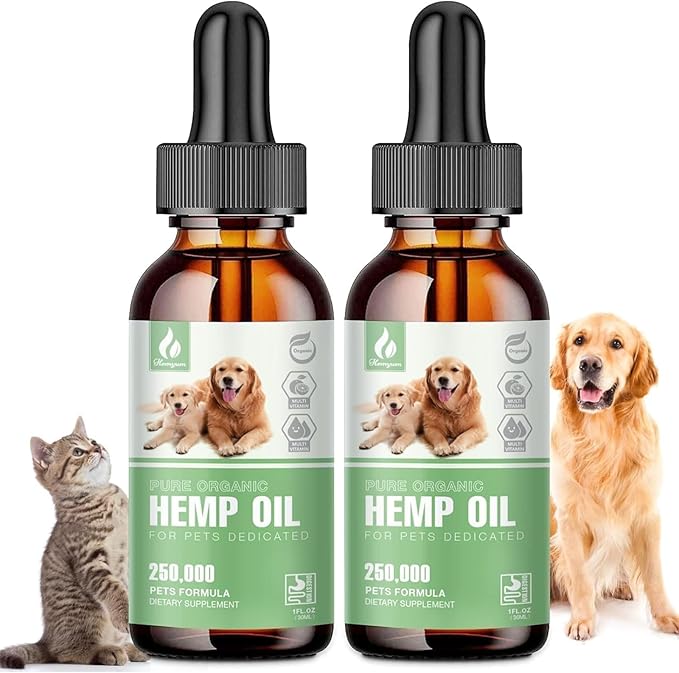 Pet Hemp Oil for Dogs and Cats - Organic Hemp Extract Drops, Sleep Aid Anxiety, Stress, Hip & Joint Pain Relief, Dog Calming Treats Rich in Omega 3-6-9 - Natural Pet Hemp Oil Hemyum