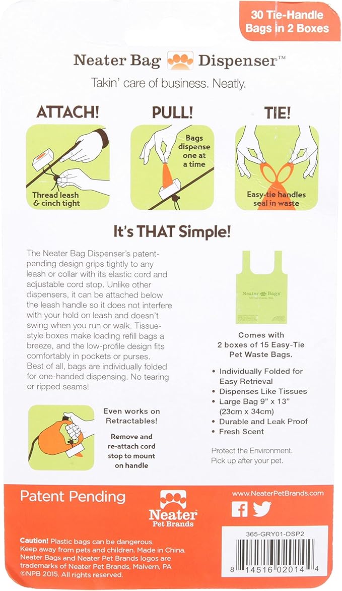 Neater Pets Neater Bags - Dog Waste Poop Bags - Dispense One at a Time Like Tissues - No Rolls to Fuss With - Easy-Tie Handles - Dispenser Attaches to any Leash (210 Bags, Blue Bone & Paw Print) - PAWPICO