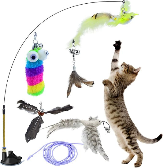 Interactive Bird Simulation Cat Toy Set Suction Cup Cat Wand Toy for Indoor Cats Suitable for Kitten to Play Exercise - PAWPICO