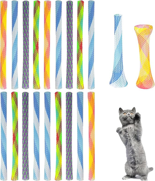 Andiker 20pcs Cat Tube Toy, 5.1inch Nylon Mesh Telescopic Folding Plastic Cat Spring Toy, Stylish Multi-Colored Cat Chew Toy, Interactive Cat Toys for Indoor Cats to Chase, Bite, and Pounce (20pcs) - PAWPICO