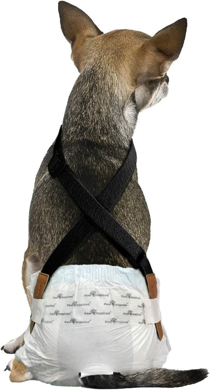 Paw Inspired Dog Diaper Suspenders with Velcro Fasteners | Stretchy Adjustable Suspenders for Female and Male Disposable and Washable Diapers | Fits Small, Medium and Large Size Pets (XS/S, Black) - PAWPICO