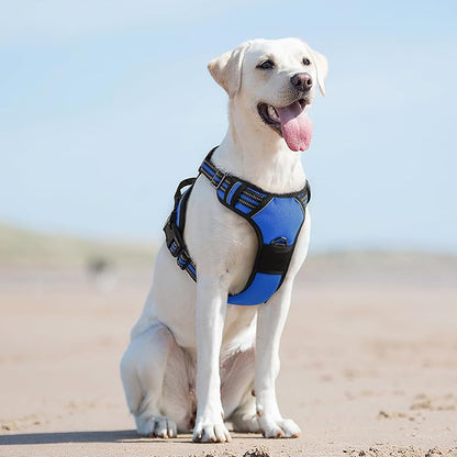 Eagloo Dog Harness for Large Dogs, No Pull Service Vest with Reflective Strips and Control Handle, Adjustable and Comfortable for Easy Walking, No Choke Pet Harness with 2 Metal Rings, Blue, L GoExplorewithEagloo