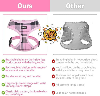 SCENEREAL Puppy Dog Harness with Leash Set for Small Medium Sized Dogs, Soft Mesh Step in Pet Harnesses and Leash, No Chock Plaid Adjustible No Pull Vest for Dogs Cats, Chihuahua,Bulldog (Pink S) SCENEREAL