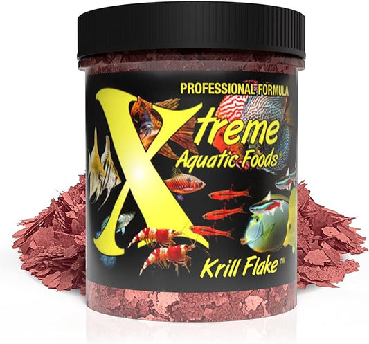 Xtreme Krill Flakes - Premium Max Protein Freshwater Fish Food with 100% Krill and Shrimp, & Vitamins for Optimal Immune and Digestive Health, Boosts Color & Energy – USA Farm Grown (1oz) XtremeAquaticFoods