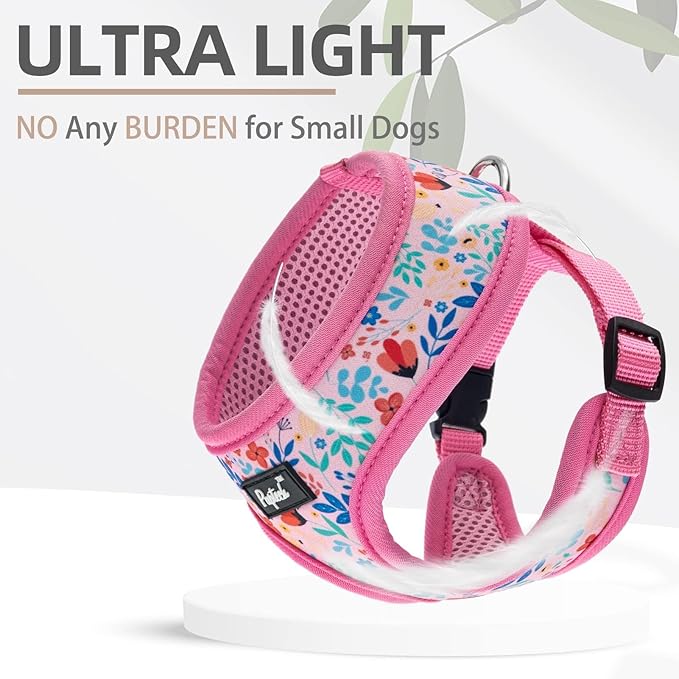PUPTECK Soft Mesh Dog Harness and Leash Set Pet Puppy Cat Comfort Padded Vest No Pull Harnesses, Pink Floral, S PUPTECK