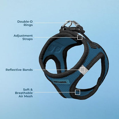 Voyager Step-In Air Dog Harness - All Weather Mesh, Reflective, No Pull Harness for Small, Medium Dogs, Cats - Secure with Hook & Loop Fastener, Buckle, Double D-Rings - Blue/Black Trim, XXS BestPetSuppliesLLC