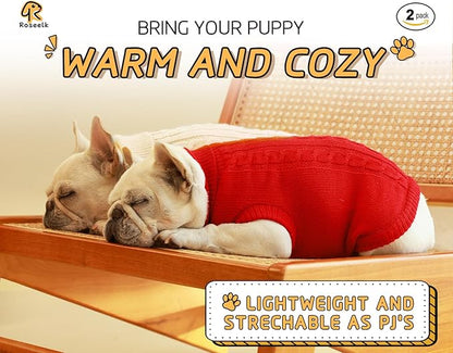 2 Pack Dog Sweaters for Small Dogs - Puppy Medium/Large Warm Clothes in Winter, Turtleneck Pullover Design for Boy Girl Pet, Doggie, Cat, Kitten Chihuahua Bulldog Pug Beagles (L, Red, Beige) - PAWPICO