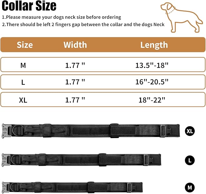 Tactical Dog Collar - Military Dog Collar, Adjustable Heavy Duty Metal Buckle Nylon Dog Collar with Control Handle for Small Medium Large Dogs (Black, L) - PAWPICO