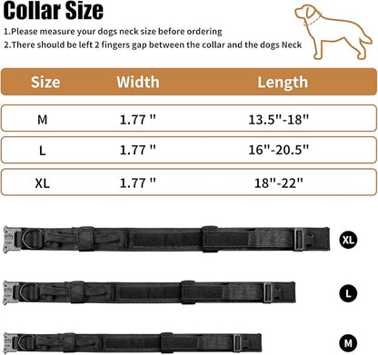 Tactical Dog Collar - Military Dog Collar, Adjustable Heavy Duty Metal Buckle Nylon Dog Collar with Control Handle for Small Medium Large Dogs (Black, L) - PAWPICO