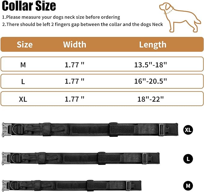 Tactical Dog Collar - Military Dog Collar, Adjustable Heavy Duty Metal Buckle Nylon Dog Collar with Control Handle for Small Medium Large Dogs (Black, XL) - PAWPICO