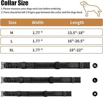 Tactical Dog Collar - Military Dog Collar, Adjustable Heavy Duty Metal Buckle Nylon Dog Collar with Control Handle for Small Medium Large Dogs (Black, XL) - PAWPICO