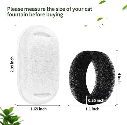 32 Pcs-Cat Fountain Filters with Sponges, Pet Replacement Filters for Stainless Steel 108oz/3L, 67oz/2L Pet Fountain (16 Carbon Filters + 16 Sponges) - PAWPICO