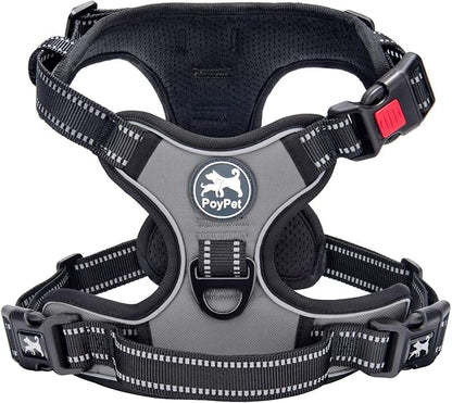 PoyPet No Pull Dog Harness, No Choke Front Lead Dog Reflective Harness, Adjustable Soft Padded Pet Vest with Easy Control Handle for Small to Large Dogs(Grey,XS) PoyPet
