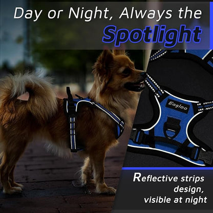 Eagloo Small Dog Harness No Pull, Service Vest with Reflective Strips and Control Handle, Adjustable and Comfortable for Easy Walking, No Choke Pet Harness with 2 Metal Rings, Blue, XS GoExplorewithEagloo