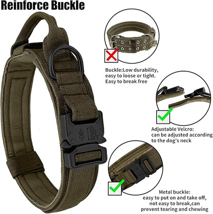 Tactical Dog Collar - Military Dog Collar, Adjustable Heavy Duty Metal Buckle Nylon Dog Collar with Control Handle for Small Medium Large Dogs, (Green, L) ANTSWISH