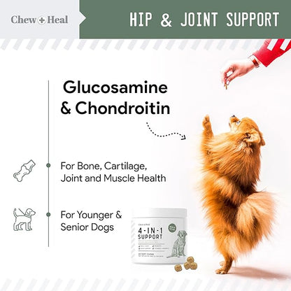 Chew + Heal All in 1 Dog Vitamin, 2PK - 240 Soft Chew Treats - Chewable Multivitamin with Probiotics, Digestive Enzymes, for Skin and Coat, Hip and Joint Support - Made in The USA ChewHeal