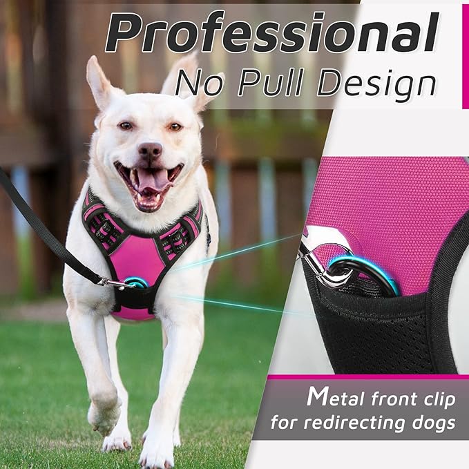 Eagloo Dog Harness Medium Sized Dog, No Pull Service Vest with Reflective Strips and Control Handle, Adjustable and Comfortable for Easy Walking, No Choke Pet Harness with 2 Metal Rings, Rose Red, M GoExplorewithEagloo
