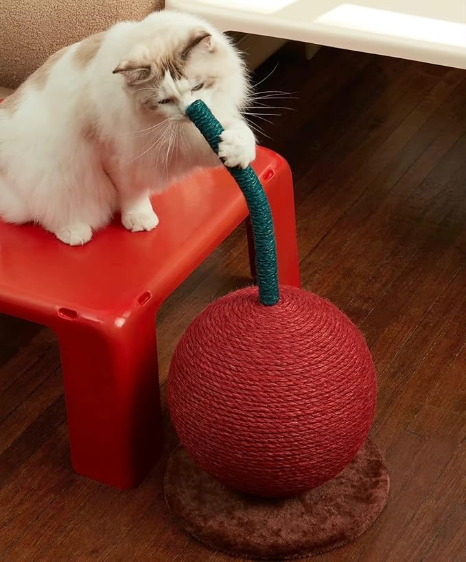 VETRESKA Cherry Cat Scratching Post, 22.64" Tall Cat Scratcher with Sisal Rope Ball, Vertical Cat Scratch Post Claw Scratchers for Indoor Cats, Kitten Supplies - PAWPICO