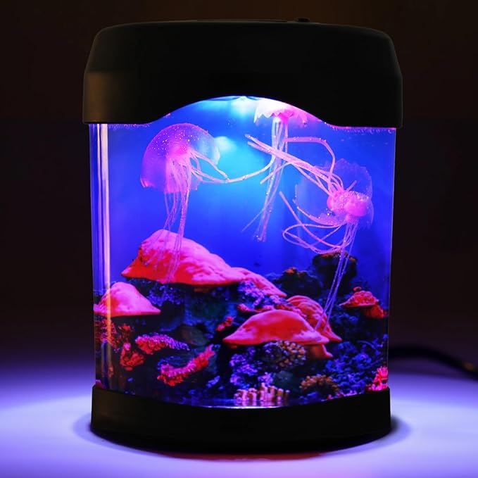 Led Jellyfish Lamps, 6 Color Changing Light Effect, USB Jellyfish Tank Aquarium Mood Lamp with Small Colored Stones Colorful Jellyfish Night Light Gifts for Men Women Students OMISTAR