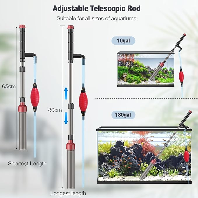Aquarium Siphon Vacuum Cleaner: 4 in 1 Manual Fish Tank Vacuum Cleaning Tools for Water Change, Sand Cleaning and Remove Dirt, Fish Tank Cleaner Vacuum with Adjustable Length Suness