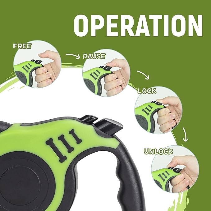 Retractable Dog Leash Automatic Telescopic Tractor Dog Tape, Pet Tape 10/16 FT Durable and Convenient, with Non-Slip Handle, Suitable for Small and Medium-Sized Dogs Green - PAWPICO