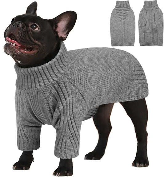 IECOii Large Dog Sweater,Pet Dog Sweaters for Large Dogs Boy,Thanksgiving Fall Doggie Sweatshirt,Turtleneck Thick Warm Girl Dog Sweater,Winter Knitwear Clothes for Corgi,French Bulldog(Light Grey L) - PAWPICO